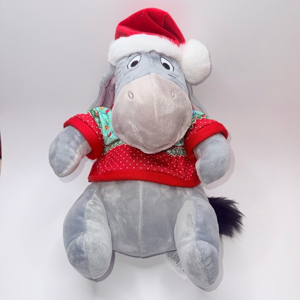 Disney Store Christmas Lights Sweater w/ Bell Eeyore Plush Removable Tail 13"